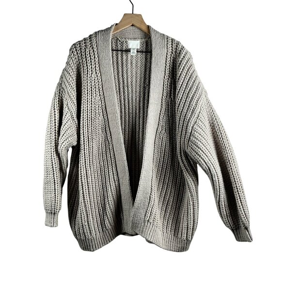 H&M- Woman' s Beige Chunky Knit Oversize Cardigan Sweater Size-XL - Picture 1 of 5